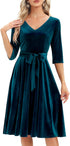 Mikasi Vintage Rockabilly Midi Kleid mit 3/4 Ärmeln und V-Ausschnitt für Hochzeiten und Cocktailpartys